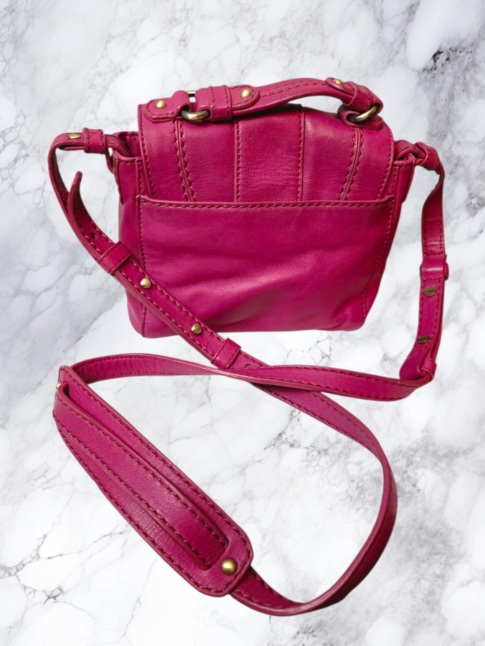 Rafe New York Rare Pink Leather Crossbody Bag Mini Satchel Turnlock Gold Accents - Picture 16 of 16